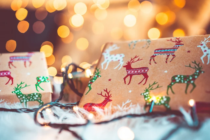 Christmas Gifts Still Life with Beautiful Bokeh christmas time 2k 4k
