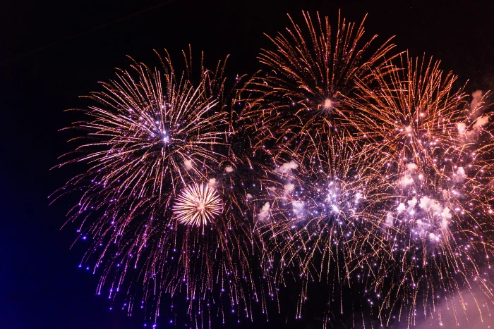 Colorful Fireworks Pyrotechnics Against Black Night Sky 2k 4k 5k