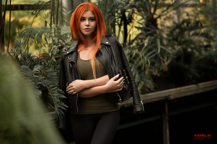 Dana Bounty redhead women model portrait greenhouse plants 2k