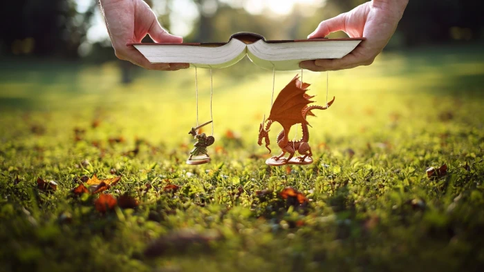 dragon and knight hanging artworks puppet book 2k