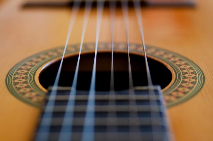 Macro Shot photography of acoustic guitar strings Instrument 2k 4k