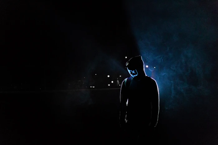 Man in Mask backlit bokeh cap colors colours dark darkness 2k 4k 5k