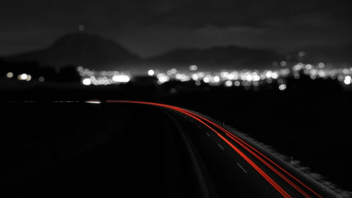 road night lights bokeh traffic long exposure 2k