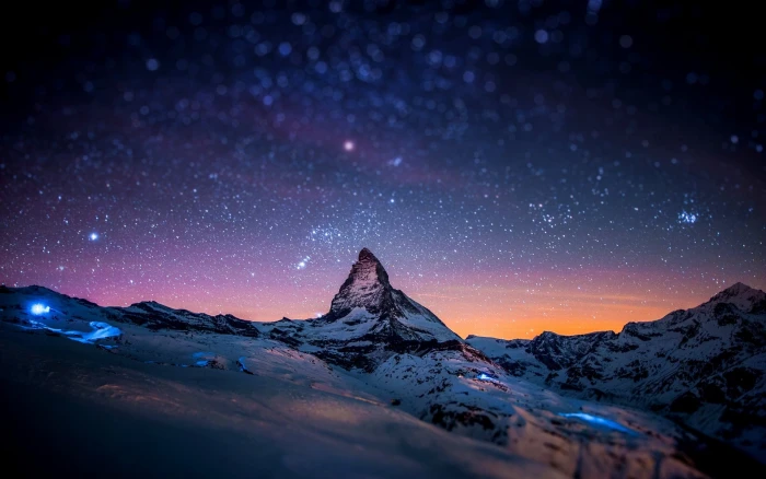 snow night stars bokeh switzerland alps matterhorn zermatt cervino sky Space Stars HD Art 2k