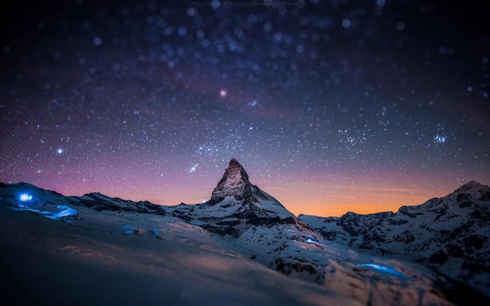 space nature Swiss Alps night Matterhorn nebula Zermatt 2k