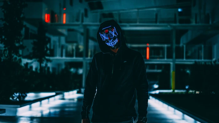 standing man in black jacket with mask apparel clothing person 2k 4k 5k