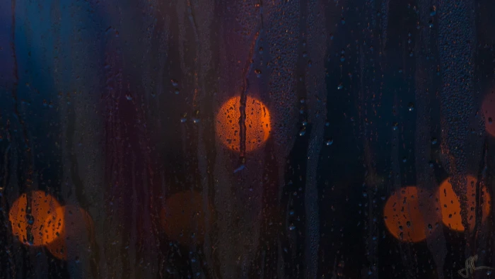 unframed abstract painting glass window with water drops bokeh 2k