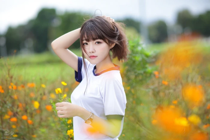 women model Asian outdoors portrait brunette looking at viewer 2k