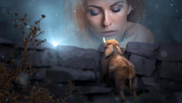 brown elephant and woman face photo fantasy portrait mystical 2k 4k 5k