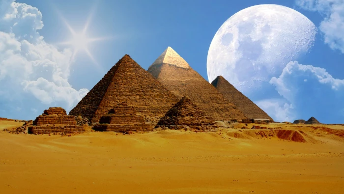 brown pyramids under white cloudy sky Giza gizeh egypt cheops 2k 4k