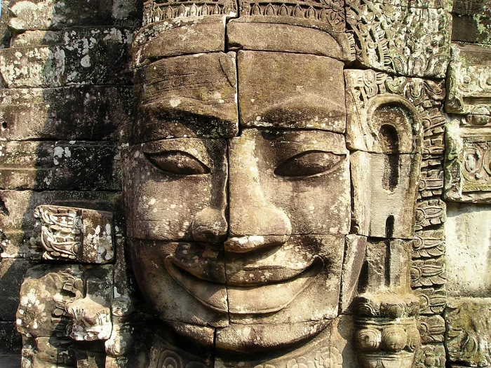 Buddha statue angkor wat cambodia temple face large figure 2k