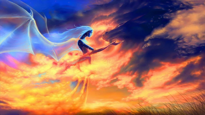 artwork dragon fairy mystic clouds sky wings cloud 2k 4k