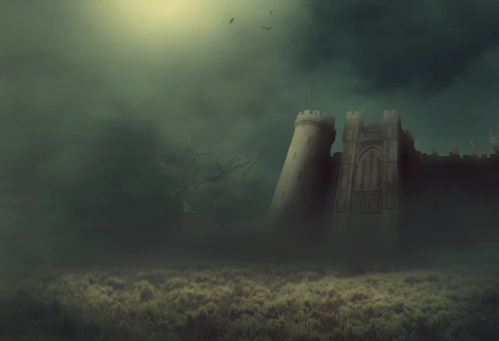 fantasy castle fog meadow tree bats knight s surreal 2k 4k 5k