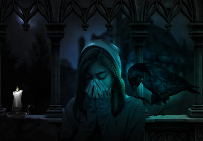 fantasy sad girl light composing longing female raven 2k 4k