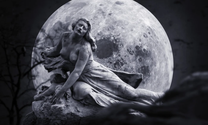 gloomy mourning suffering fantasy moon woman background 2k 4k 5k