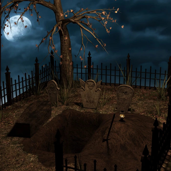 Grave stone illustration halloween cemetery coffin moon night 2k