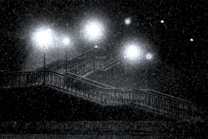 grayscale photography of staircase during night time stairs 2k