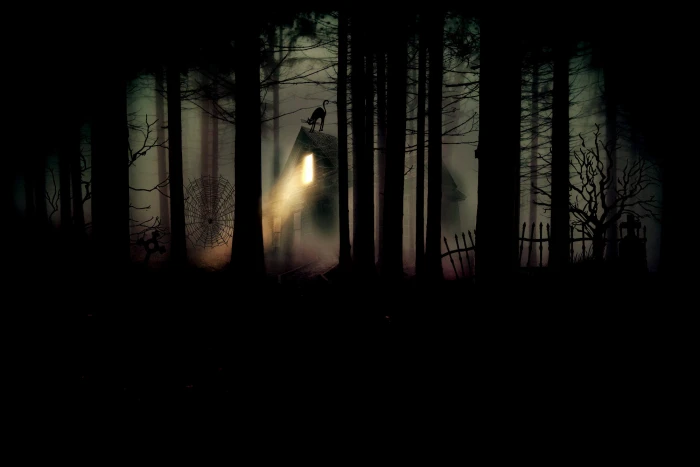 house on forest during night time witch s cemetery tombstone 2k