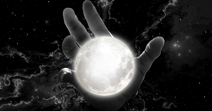 human hand holding moon space night fantasy sky surreal 2k 4k 5k