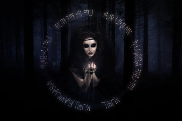 man in black dress illustratio the witch forest summon ritual 2k 4k 5k