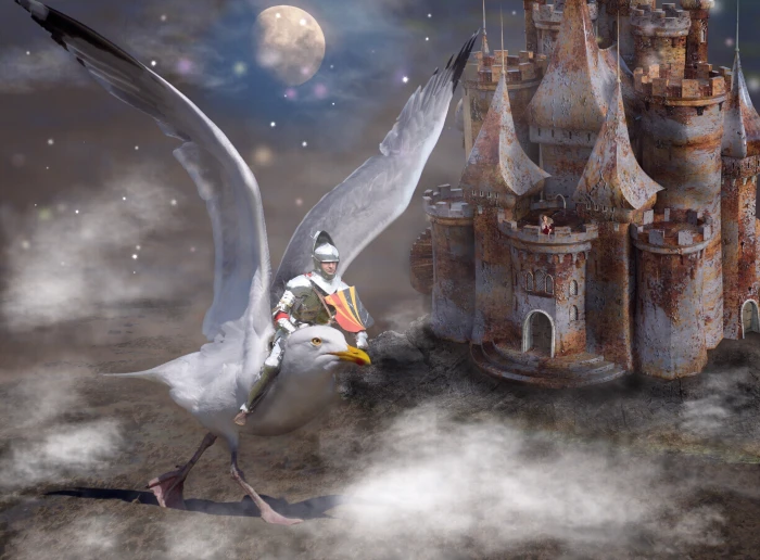 man rising on white bird wallpaper fantasy mystical surreal 2k 4k