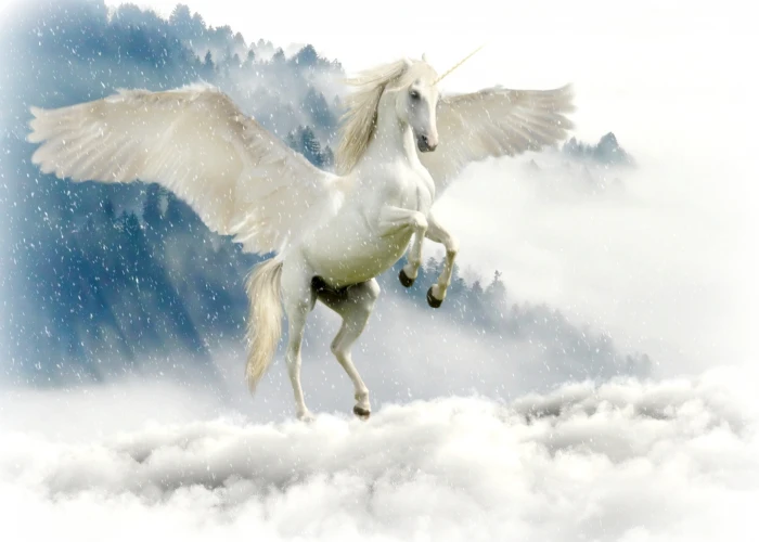 Pegasus above of cloudy sky unicorn mythical creatures fairy tales 46 2k