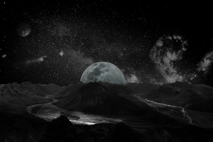 photography of mountain moon universe space milky way background 2k 4k 5k