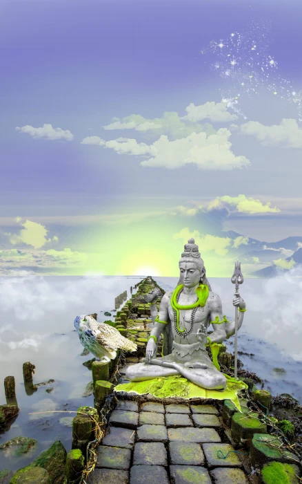 shiva lord photomontage digital art mystical statue 4 2k