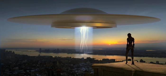 silhouette photography of alien standing on brown surface fantasy 2k 4k 5k