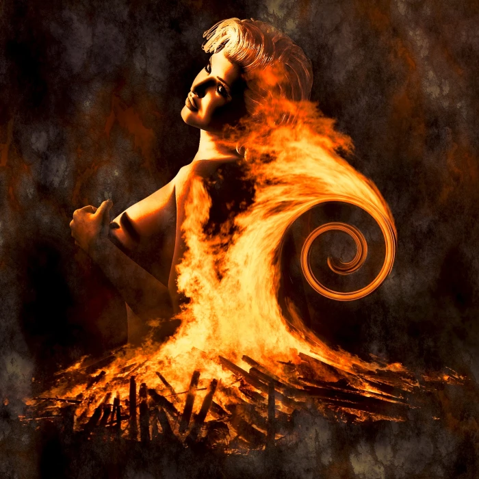 woman on fire painting cd cover composing fantasy photo montage 2k