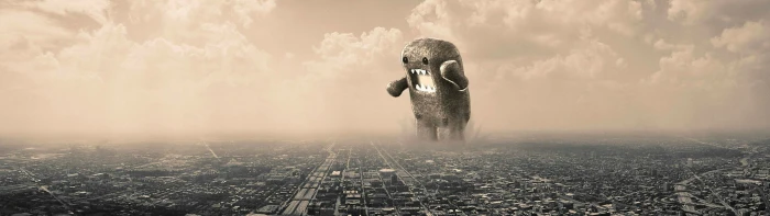 abstract Cityscape Domo Dual Monitors mist Monster anime widescreen dualmonitor dualscreen 2k 4k