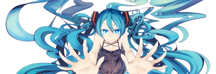 aqua cleavage dress dual eyes hair hatsune long miku widescreen dualmonitor dualscreen 2k