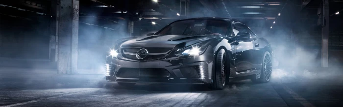 black car Mercedes Benz AMG Black Series Carlsson tuning widescreen dualmonitor dualscreen 2k 4k