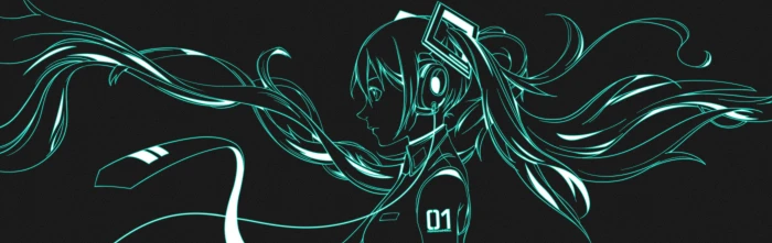 digital art Hatsune Miku headphones Vocaloid twintails widescreen dualmonitor dualscreen 2k 4k