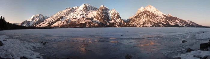 landscape mountain lake ice snow winter dual monitors multiple display widescreen dualmonitor dualscreen 2k 4k