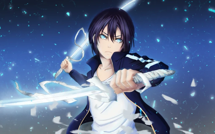 noragami yato dual sword bandage blue eyes Anime one person widescreen dualmonitor dualscreen 2k 4k 5k