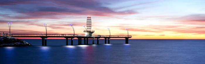 sea pier multiple display nature lights calm water coast widescreen dualmonitor dualscreen 2k 4k