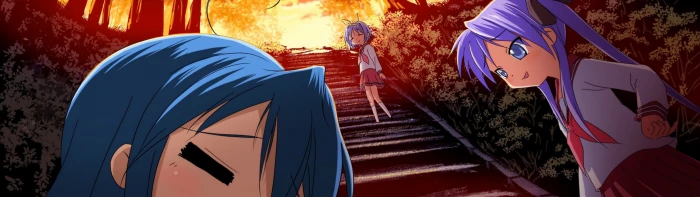 three female anime characters wallpaper dual monitors Lucky Star widescreen dualmonitor dualscreen 2k 4k