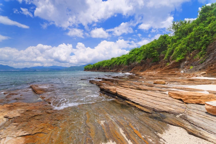 mountain cliff near body of water ladnscape photo blue nature 2k 4k 5k