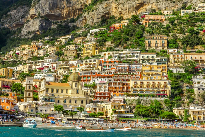 landscape photography of village on cliff aerial houses mountain 2k 4k 5k