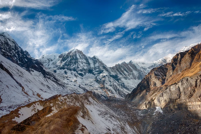 snow covered mountain under blue and white sky outdoors range 2k 4k 5k