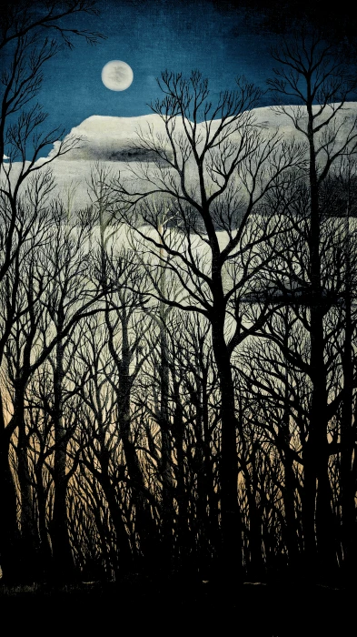 A Carnival Evening moon twigs trees painting art amoled mobile 2k