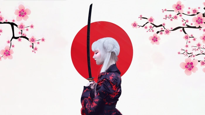 Beautiful girl with a katana 2k