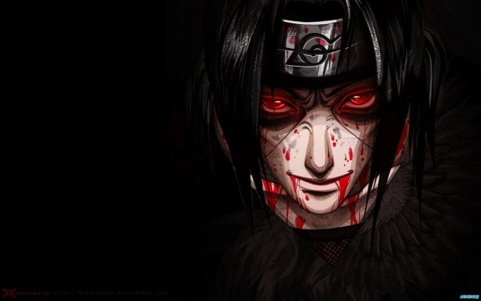 Bloody eyes of Itachi Uchiha desktop wallpaper HD naruto 2k