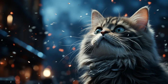 Cute kitten watching snow fall 2k 4k 5k