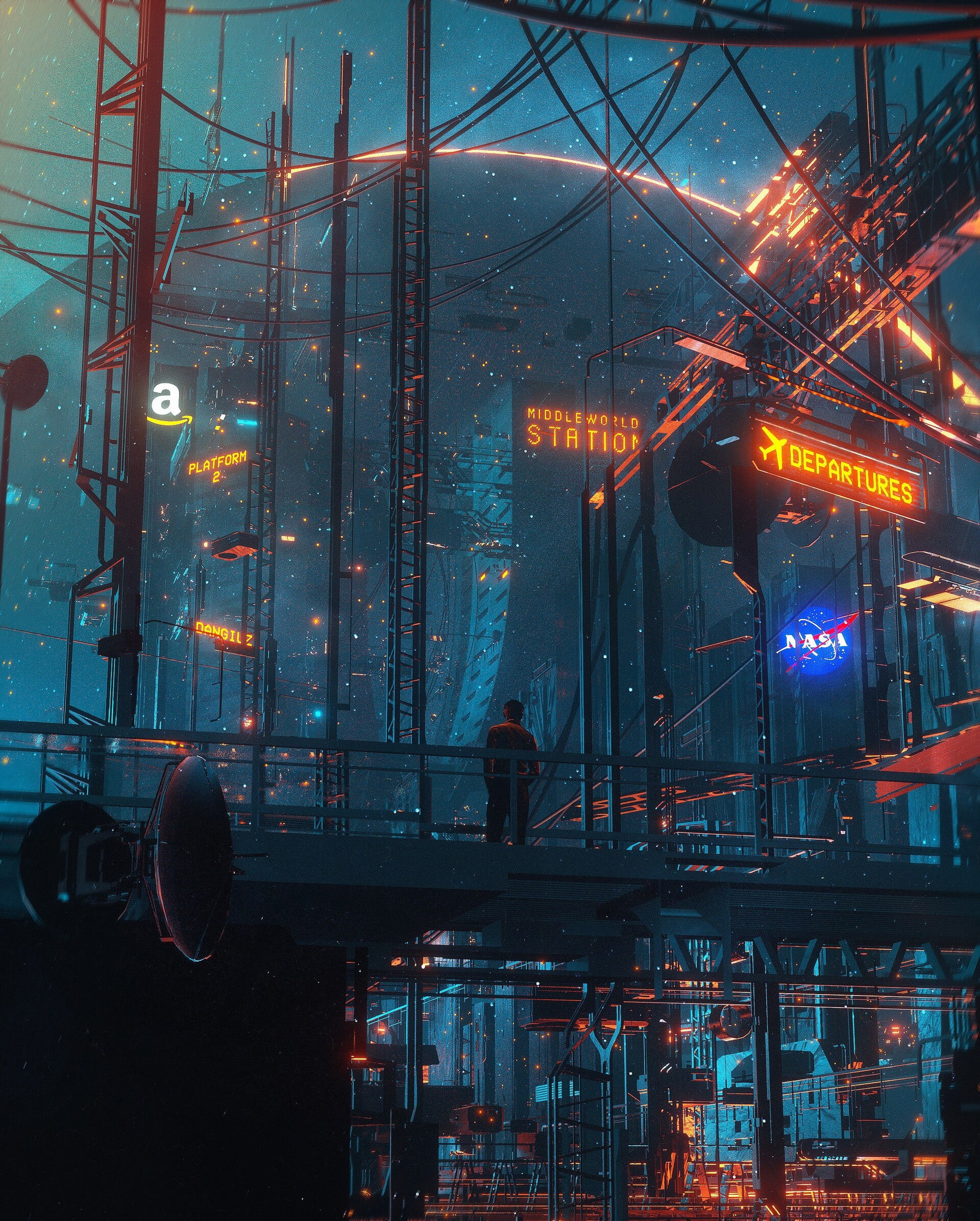 artwork digital art building cyber city cyberpunk