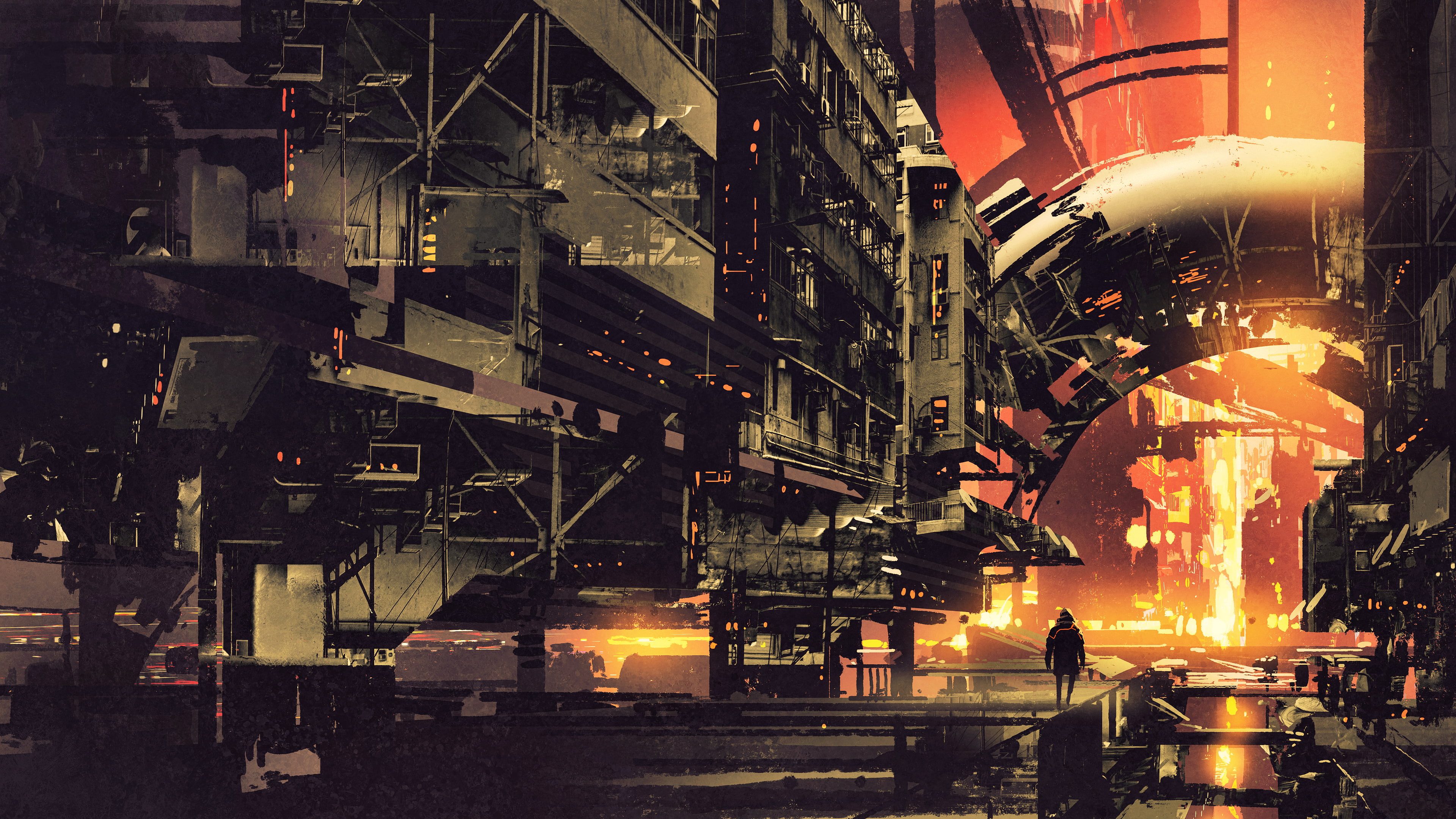 artwork futuristic city cyberpunk science fiction digital art 2k