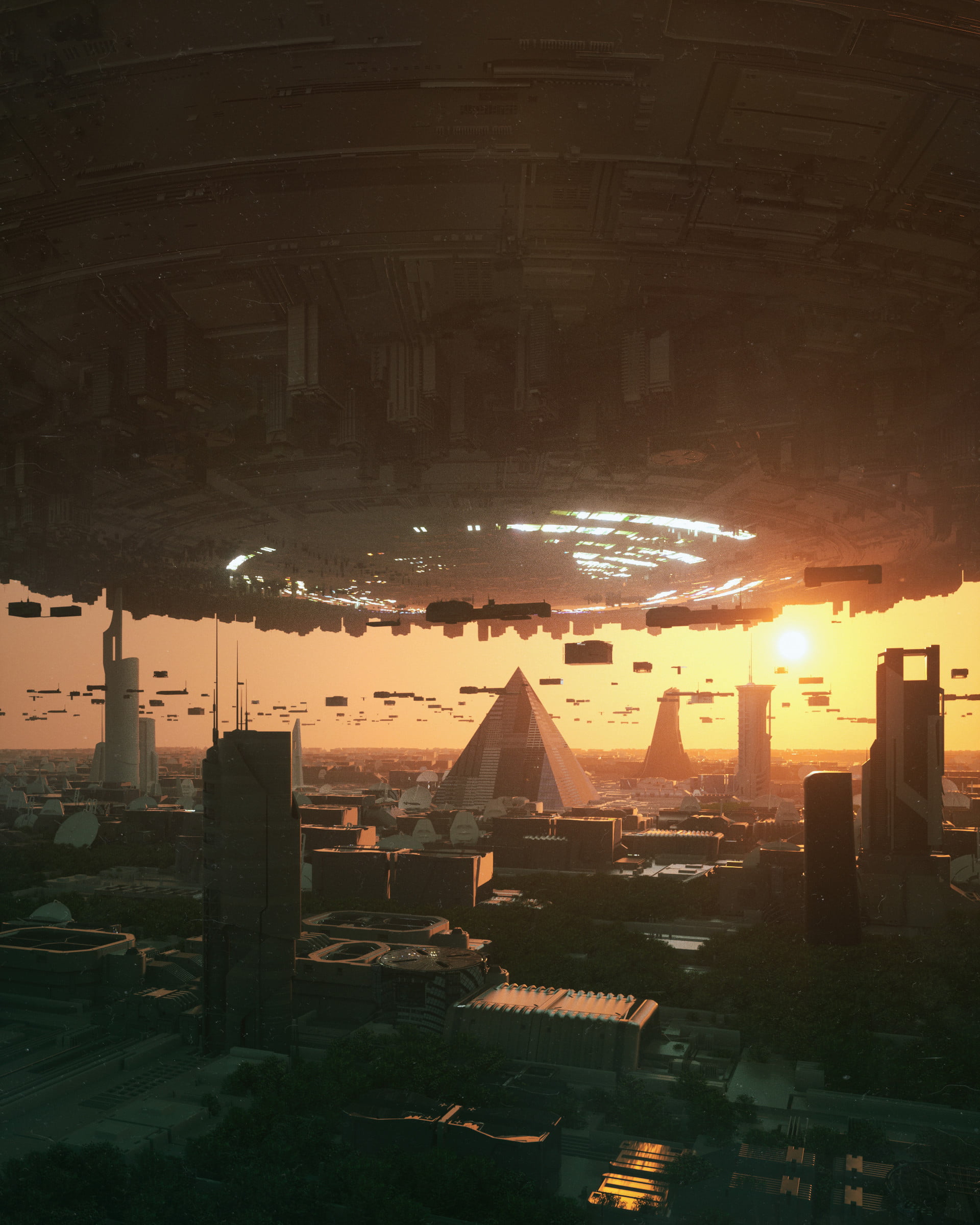 artwork futuristic cyber city