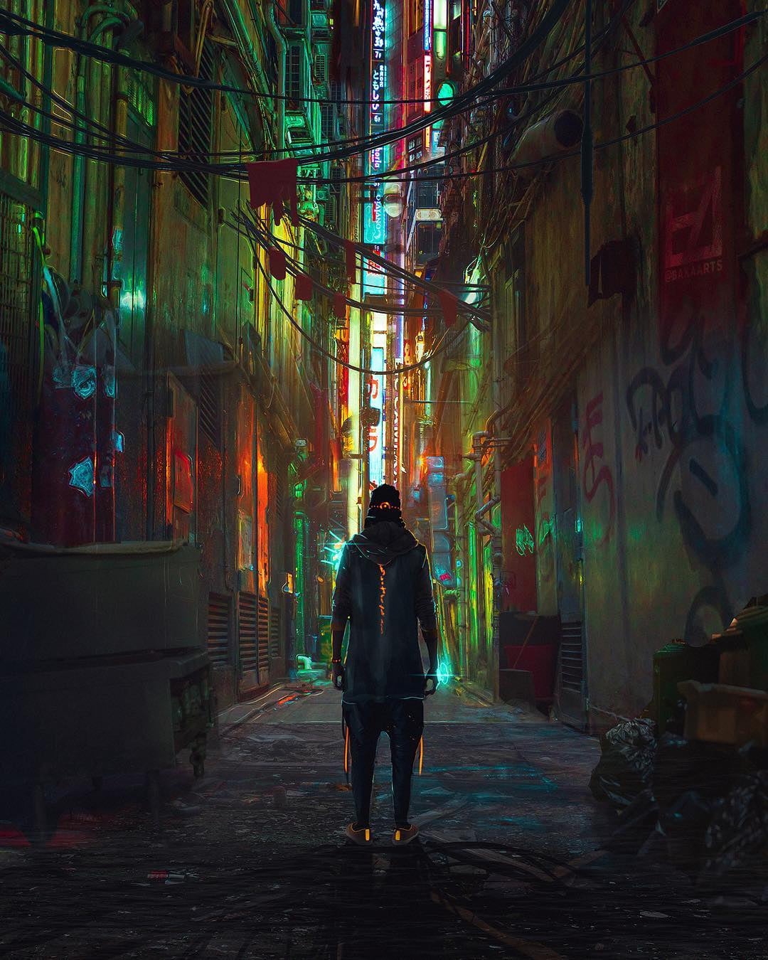 Bartsy concept art digital artwork cyberpunk cyber city