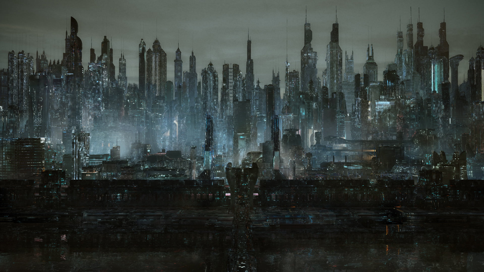 brown and gray city building painting cyber futuristic